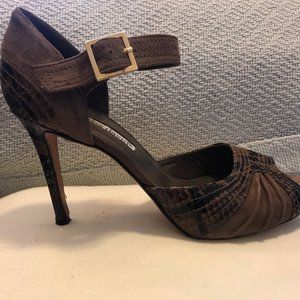 Brown suede/snakeskin stiletto